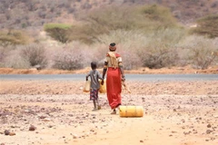 Người dân tại khu vực bị ảnh hưởng bởi hạn hán ở thị trấn Laisamis, Marsabit (Kenya), ngày 26/8/2022. (Ảnh: THX/TTXVN)