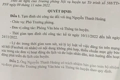 Quyết định tạm đình chỉ công tác đối với ông Nguyễn Thanh Hoàng. (Nguồn: Tiền phong)