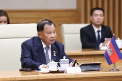 Samdech Say Chhum khi là Chủ tịch Thượng viện Vương quốc Campuchia trong chuyến thăm Việt Nam ngày 25/10/2022. (Ảnh: Dương Giang/TTXVN)