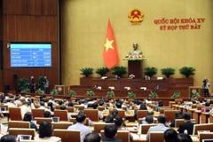 Quốc hội biểu quyết thông qua Nghị quyết của Quốc hội về chủ trương đầu tư Dự án đầu tư xây dựng đường cao tốc Bắc-Nam phía Tây đoạn Gia Nghĩa (Đắk Nông) - Chơn Thành (Bình Phước). (Ảnh: An Đăng/TTXVN)