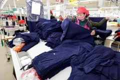 May hàng xuất khẩu tại Công ty may Tinh Lợi, Hải Dương, Việt Nam. (Ảnh: Trần Việt/TTXVN)