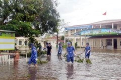 Bộ Tư lệnh Vùng Cảnh sát Biển 1 hỗ trợ các trường học trên địa bàn phường Đông Hải 2, Hải Phòng, khắc phục hậu quả sau bão số 3. (Nguồn: Cảnh sát Biển Việt Nam)