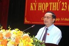 Phó Bí thư Thường trực Tỉnh ủy, Chủ tịch HĐND tỉnh Cao Bằng Triệu Đình Lê phát biểu. (Ảnh: Chu Hiệu/TTXVN)