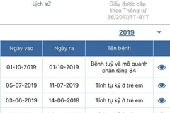 Thông tin trên VssID thể hiện các lần cháu Nam nhập viện nhưng gia đình không hề hay biết. (Ảnh chụp màn hình)