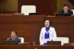 Bộ trưởng Bộ Nội vụ Phạm Thị Thanh Trà giải trình, làm rõ một số vấn đề đại biểu Quốc hội nêu. (Ảnh: Minh Đức/TTXVN)