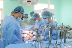 Êkip bác sỹ Bệnh viện Trung ương Huế (phải) chỉ đạo thực hiện ca ghép tạng “xuyên Việt” từ người cho chết não tại Bệnh viện Việt Nam-Thuỵ Điển ở Uông Bí, Quảng Ninh. (Ảnh: TTXVN phát)