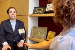 PGS.TS Vũ Minh Khương, Trường Chính sách công Lý Quang Diệu (Đại học Quốc gia Singapore) trao đổi với phóng viên TTXVN. (Ảnh: Tất Đạt/TTXVN)