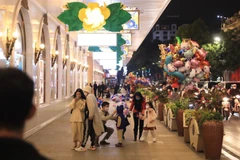 Người dân tập trung gần khu vực Hồ Gươm đợi đón Giao thừa. (Ảnh: Hoàng Hiếu/TTXVN)