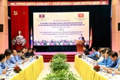 Lễ khai giảng Lớp bồi dưỡng lý luận, nghiệp vụ công tác Công đoàn đối với cán bộ chủ chốt Liên hiệp Công đoàn thành phố Vientiane, tỉnh Vientiane và tỉnh Luang Prabang. (Ảnh: TTXVN phát)