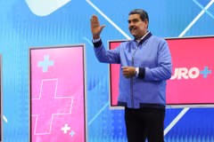 Tổng thống Venezuela Nicolas Maduro phát biểu trong một chương trình truyền hình ở bang Monagas ngày 11/3/2024. (Ảnh: AFP/TTXVN)