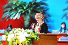 Đại biểu Hội Liên hiệp phụ nữ tỉnh Bắc Kạn Lý Thị Quyên trình bày tham luận. (Ảnh: Minh Đức/TTXVN)