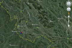 Vị trí tâm chấn xảy ra trận động đất. (Ảnh: TTXVN phát)