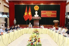 Tổng Bí thư Nguyễn Phú Trọng phát biểu chỉ đạo tại buổi làm việc với Ban Thường vụ và lãnh đạo tỉnh Hòa Bình. (Ảnh: Trí Dũng/TTXVN)