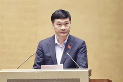 Chủ nhiệm Ủy ban Kinh tế của Quốc hội Vũ Hồng Thanh trình bày Báo cáo về dự kiến tiếp thu, giải trình, chỉnh lý dự thảo Luật Kinh doanh bảo hiểm (sửa đổi). (Ảnh: Doãn Tấn/TTXVN)