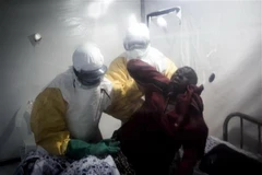 Nhân viên y tế hỗ trợ người nhiễm Ebola tại Trung tâm chăm sóc y tế khẩn cấp ở Beni, CHDC Congo. (Nguồn: AFP/TTXVN)
