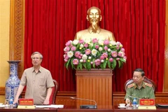 Thường trực Ban Bí thư Trần Quốc Vượng phát biểu chỉ đạo buổi làm việc. (Ảnh: Phương Hoa/TTXVN)