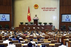 Phó Chủ tịch nước Đặng Thị Ngọc Thịnh trình bày Tờ trình về việc gia nhập Công ước số 98 của Tổ chức Lao động quốc tế về Áp dụng những nguyên tắc của quyền tổ chức và thương lượng tập thể. (Ảnh: Lâm Khánh/TTXVN)