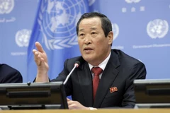 Đại diện thường trực của Triều Tiên tại LHQ Kim Song trong cuộc họp báo tại trụ sở LHQ ở New York, Mỹ ngày 21/5/2019. (Ảnh: THX/TTXVN)