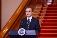 Tổng thống Hàn Quốc Moon Jae-in phát biểu chúc mừng Năm mới 2020 tại Seoul. (Ảnh: Yonhap/TTXVN)