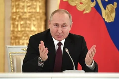 Tổng thống Nga Vladimir Putin phát biểu tại Điện Kremlin ở Moskva, Nga. (Ảnh: AFP/TTXVN)