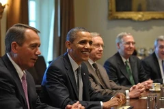 Tổng thống Mỹ Barack Obama trong cuộc họp với các lãnh đạo Nghị viện về thâm hụt ngân sách ngày 14/7. (Nguồn: AFP/TTXVN)