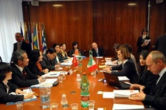 Đoàn Việt Nam làm việc với Bộ trưởng Lao động Italy Elsa Fornero. (Ảnh: Ngự Bình, P.Thành /Vietnam+)