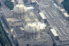 Lò phản ứng số 4 (phía trước) Nhà máy điện Oi của Công ty điện lực Kansai. (Nguồn: Kyodo/TTXVN)