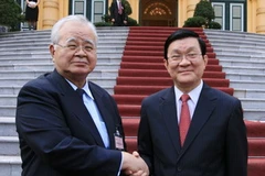 Chủ tịch nước Trương Tấn Sang tiếp Liên đoàn Doanh nghiệp Nhật Bản(Keidanren) do Chủ tịch Hiromasa Yonekura dẫn đầu. (Ảnh: Thống Nhất/TTXVN)