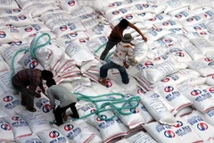 Bốc xếp gạo xuất khẩu tại cảng Sài Gòn. (Ảnh: Đình Huệ/TTXVN)