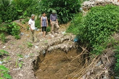 Hiện tượng sụt lún đất xuất hiện ngày càng nhiều ở xã Ninh Dân. (Nguồn: Nhân Dân)