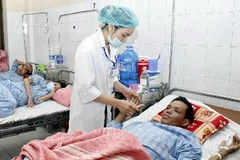 Điều trị cho bệnh nhân nhiễm khuẩn liên cầu lợn. (Ảnh: Thanh Tùng/TTXVN)