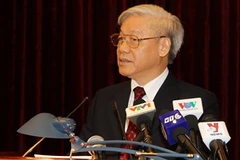 Tổng Bí thư Nguyễn Phú Trọng phát biểu bế mạc Hội nghị. (Ảnh: Trí Dũng/TTXVN)