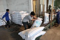 Đóng bao đường thành phẩm tại công ty mía đường Sơn Dương. (Ảnh: Vũ Sinh/TTXVN)