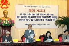 Chủ tịch Quốc hội Nguyễn Sinh Hùng phát biểu tại Hội nghị. (Ảnh: Trọng Đức/TTXVN)