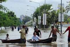 Cảnh ngập lụt tại thành phố cổ Ayutthaya ngày 6/10. (Nguồn: AFP/TTXVN)