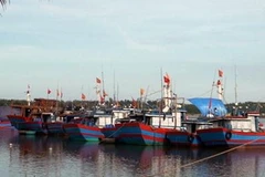 Nhiều tàu thuyền của ngư dân Quảng Ngãi đã về neo đậu an toàn tại khu neo đậu An Hòa, xã Tam Quan, huyện Núi Thành. (Ảnh: Đoàn Hữu Trung/TTXVN)