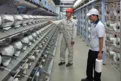 Trong phân xưởng dún sợi DTY của Nhà máy xơ sợi Đình Vũ Hải Phòng. (Ảnh: Kim Anh/Vietnam+)