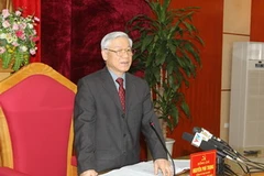 Tổng Bí thư Nguyễn Phú Trọng làm việc với Ban Thường vụ Tỉnh ủy Phú Thọ. (Nguồn: TTXVN)