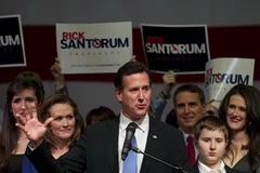 Ứng viên Rick Santorum tại ngày bầu cử "Siêu thứ ba" ở Steubenville, bang Ohio, ngày 6/3. (Nguồn: AFP/TTXVN)