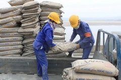 Vận chuyển ximăng đi tiêu thụ. (Ảnh: Tuấn Anh/TTXVN)