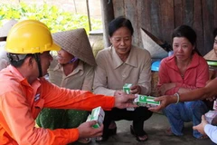 Hướng dẫn người dân sử dụng bóng đèn tiết kiệm điện. (Ảnh: Ngọc Hà/TTXVN)