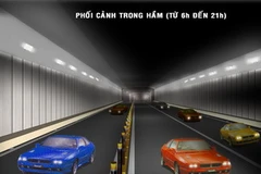 Mô hình lưu thông qua hầm Thủ Thiêm ban đêm. (Ảnh: Hoàng Anh Tuấn/Vietnam+)