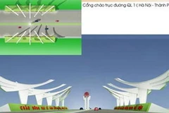 Cổng chào trên tuyến Pháp Vân-Cầu Giẽ với biểu tượng cánh chim Lạc Việt. (Nguồn: Sở Quy hoạch Kiến trúc Hà Nội)