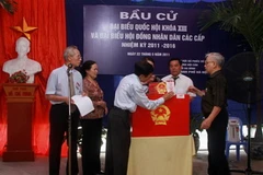 Cử tri bỏ phiếu bầu cử. (Ảnh: Mai Anh/Vietnam+)