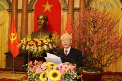 Tổng Bí thư, Chủ tịch nước Nguyễn Phú Trọng phát biểu tại buổi gặp mặt. (Ảnh: Trí Dũng/TTXVN)