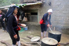 Người dân tộc Dao huyện Cẩm Thủy tụ họp đón Tết năm cùng. (Ảnh: Nguyễn Nam/TTXVN)