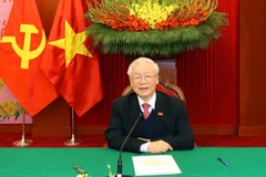 Tổng Bí thư, Chủ tịch nước Nguyễn Phú Trọng điện đàm trực tiếp với Tổng Bí thư Lào Thongloun Sisoulith. (Ảnh: Trí Dũng/TTXVN)