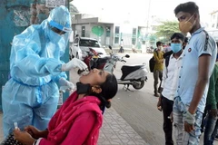Nhân viên y tế lấy mẫu xét nghiệm COVID-19 cho người dân tại Bangalore, Ấn Độ. (Ảnh: THX/TTXVN)