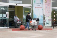 Người dân đeo khẩu trang để phòng tránh lây nhiễm COVID-19 khi đi mua hàng tại siêu thị ở Dallas, Texas, Mỹ, ngày 3/4/2020. (Ảnh: THX/TTXVN)