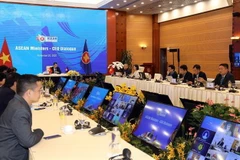 Quang cảnh hội nghị tại điểm cầu Hà Nội (Việt Nam). (Ảnh: Phan Tuấn Anh/TTXVN)